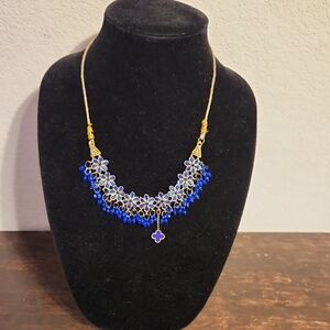 Elegant Blue and Gold Floral Necklace